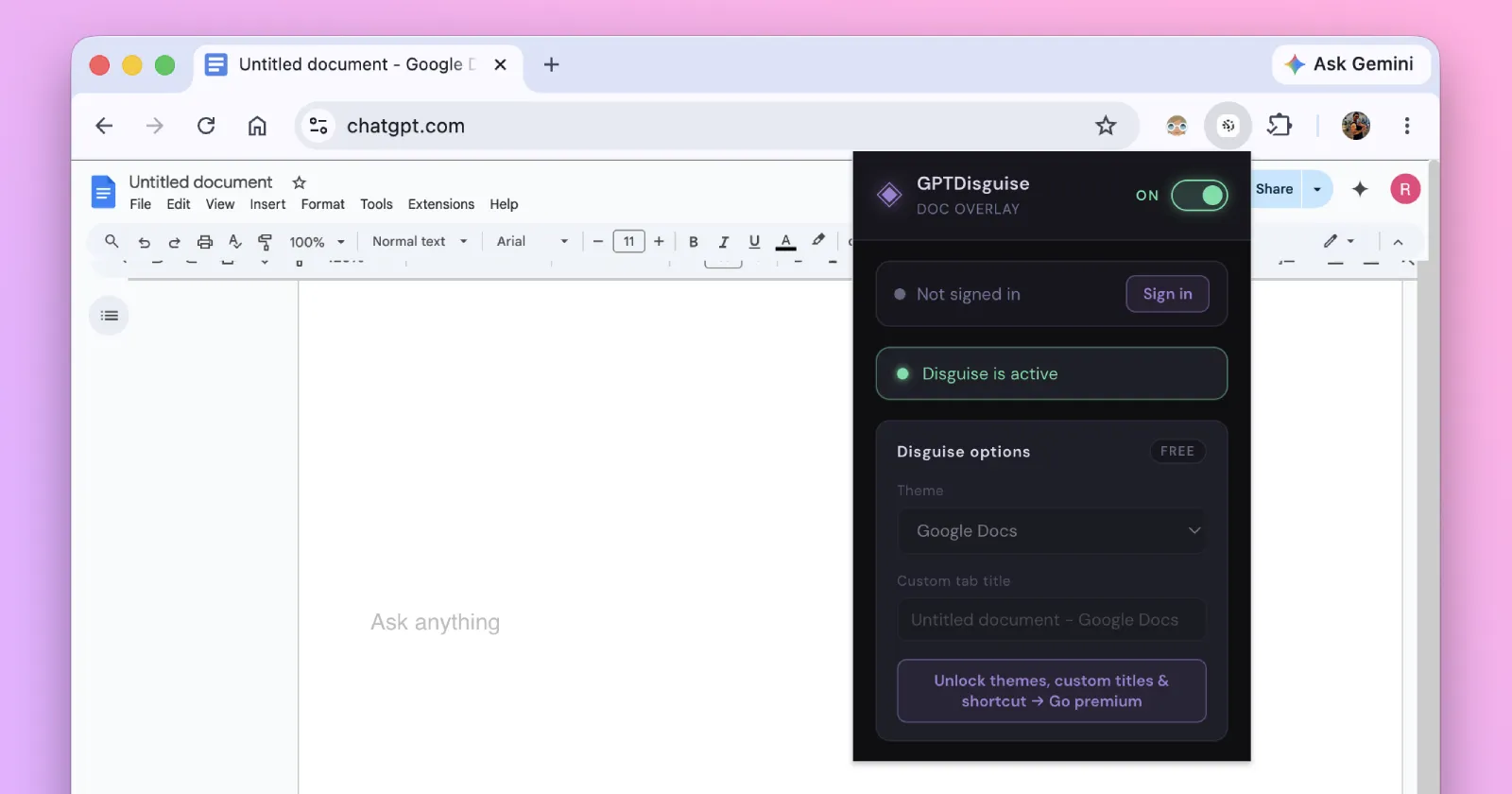This vibe-coded Chrome extension disguises Claude, ChatGPT, and Gemini as Google Docs