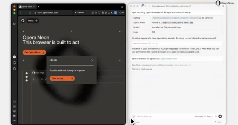 Opera Neon shares simple guide to let Cursor and Codex control the browser