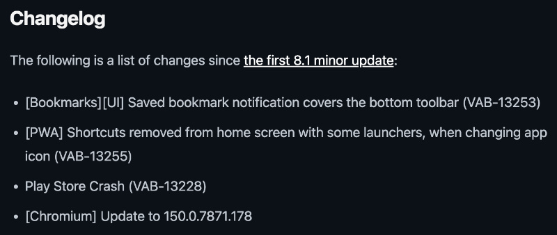 Vivaldi Android changelog.