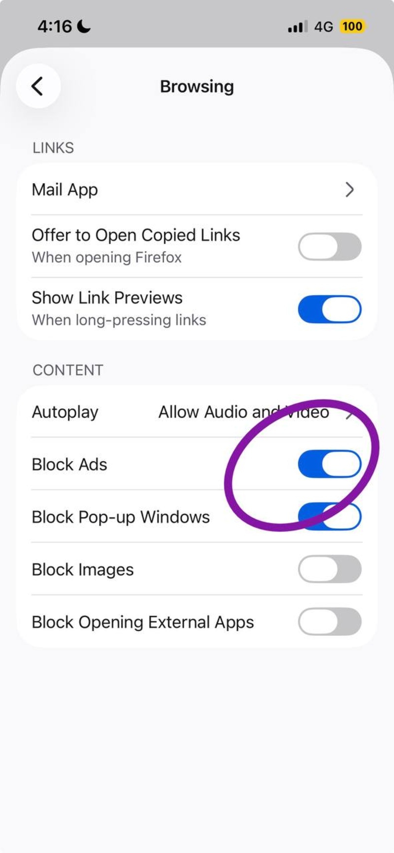 Turn on Block Ads.