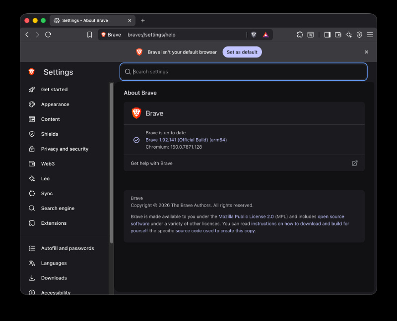 Brave update screenshot.