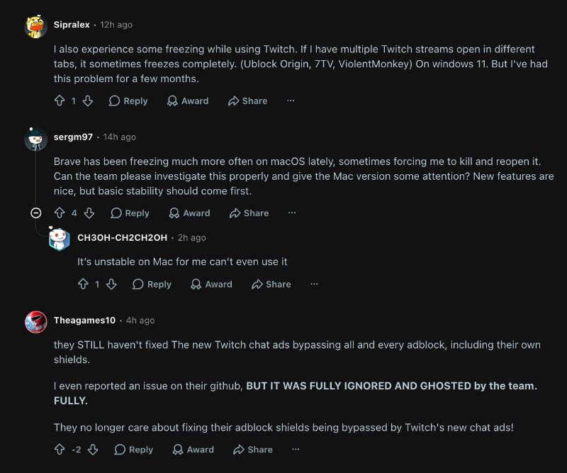 Reddit complaints.