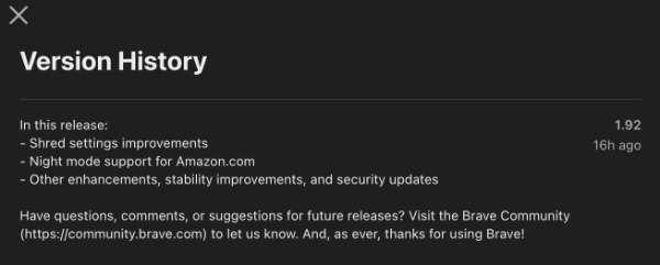 Brave changelog.