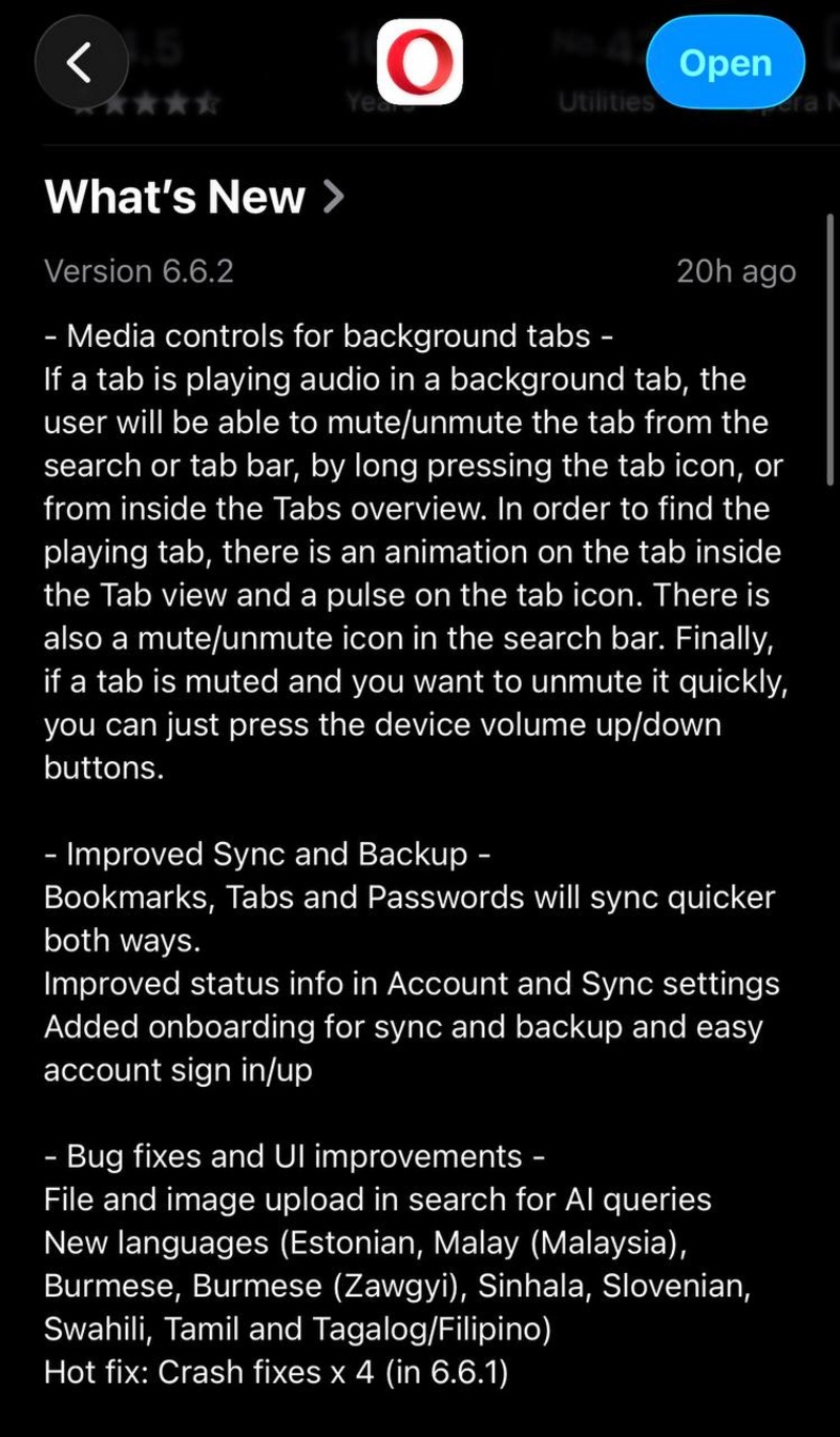 Opera changelog.