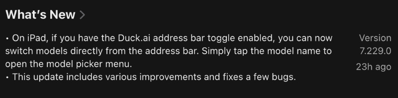Changelog DuckDuckGo.