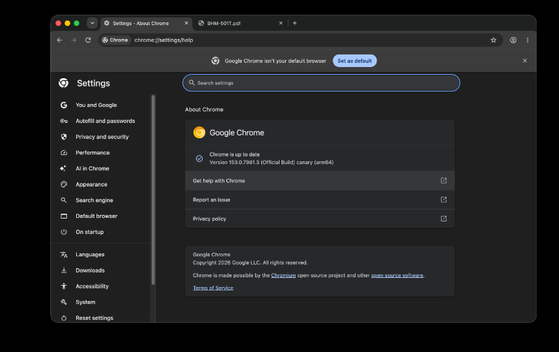 Canary latest version.