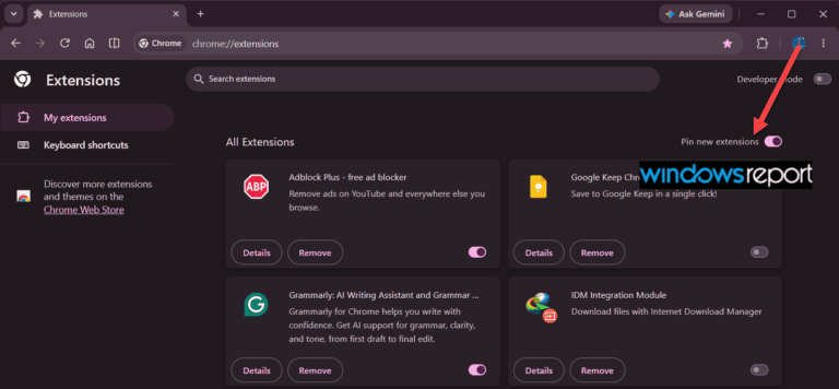 Chrome-pin-new-extensions