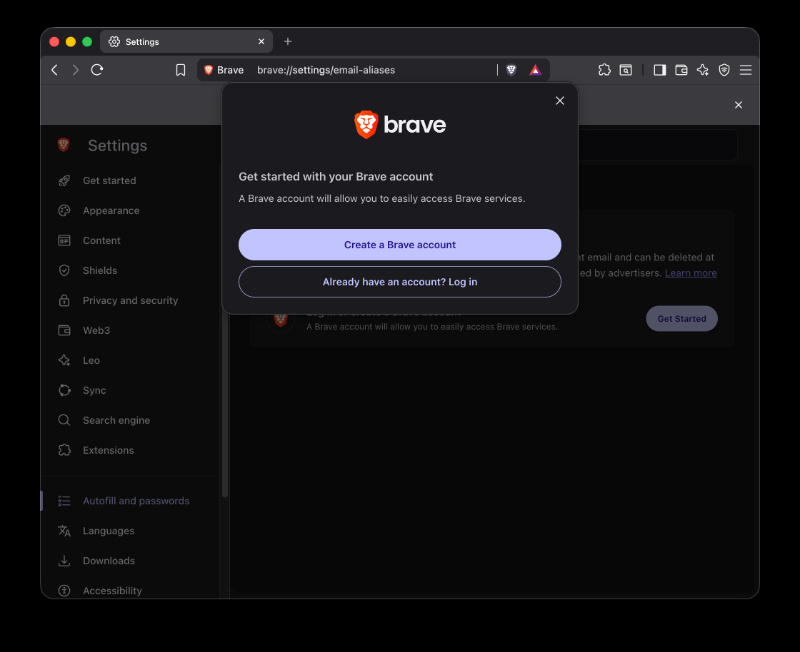 Create Brave Account.