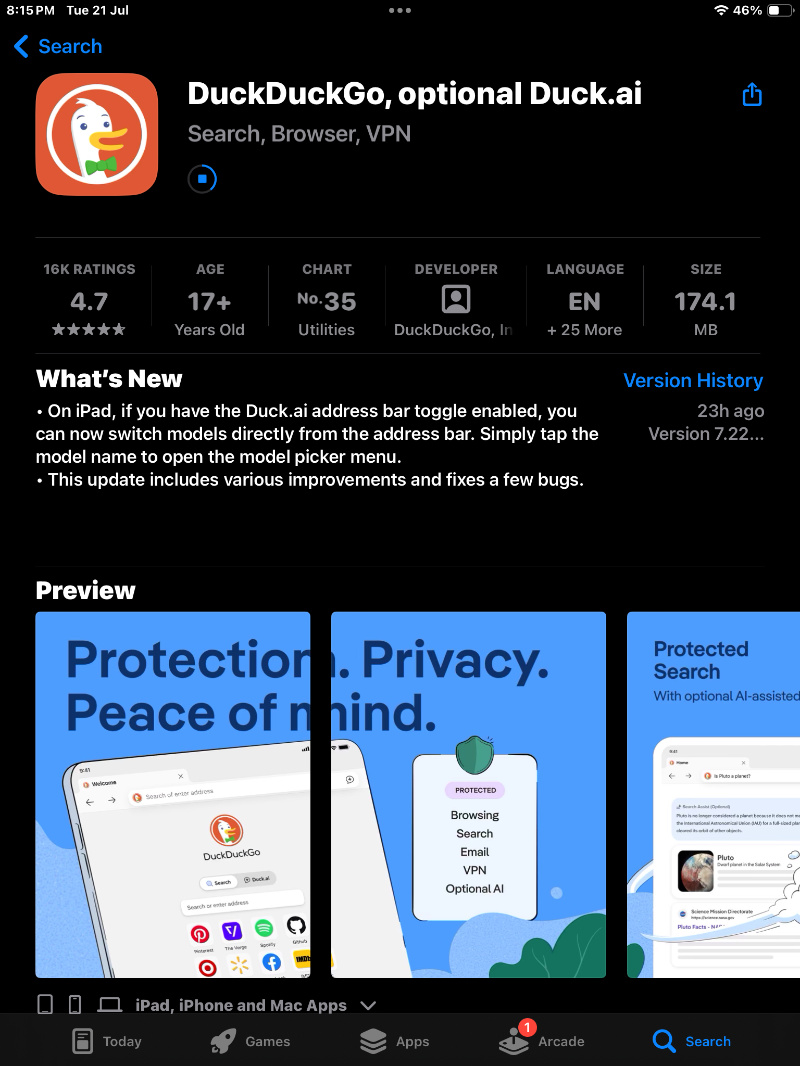iPadOS App Store DuckDuckGo.