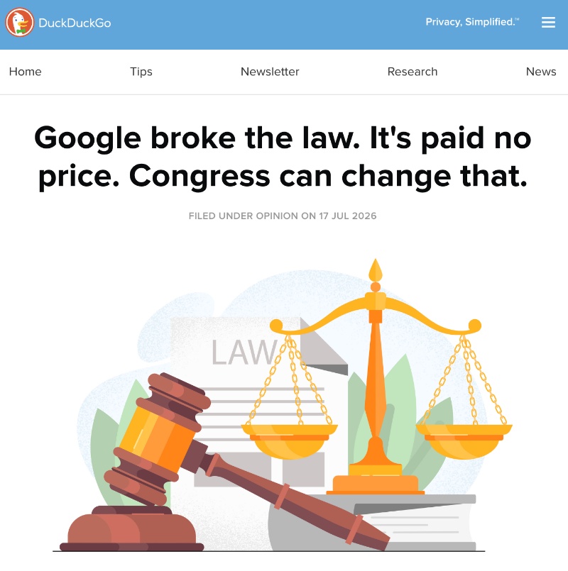 Screenshot of DuckDuckGo opinion piece.