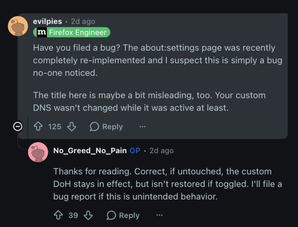 Response from employee.