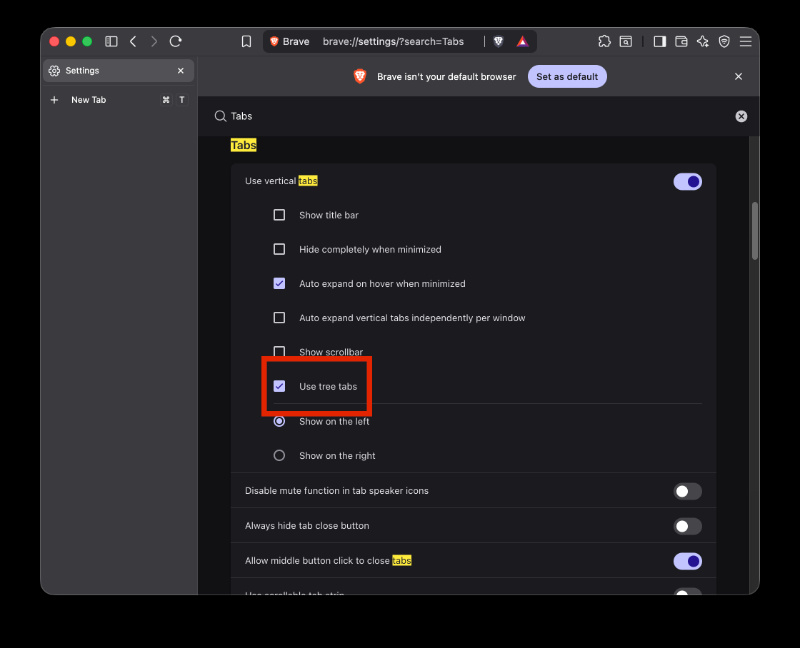 Tab settings.