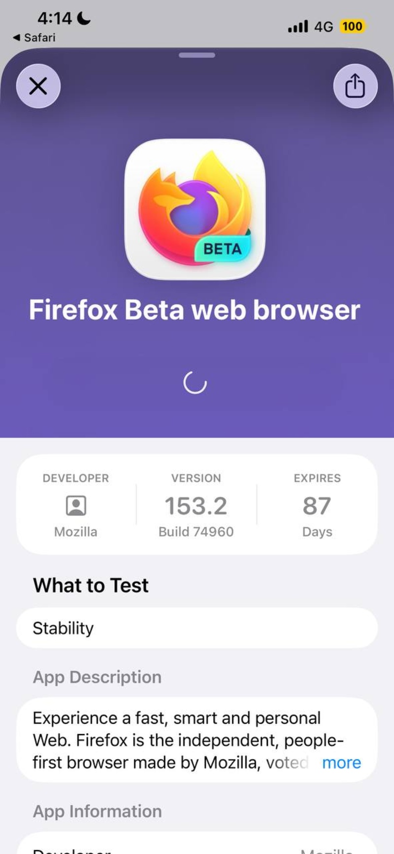 Firefox TestFlight.
