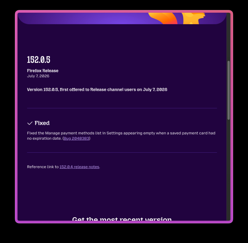 Firefox changelog.