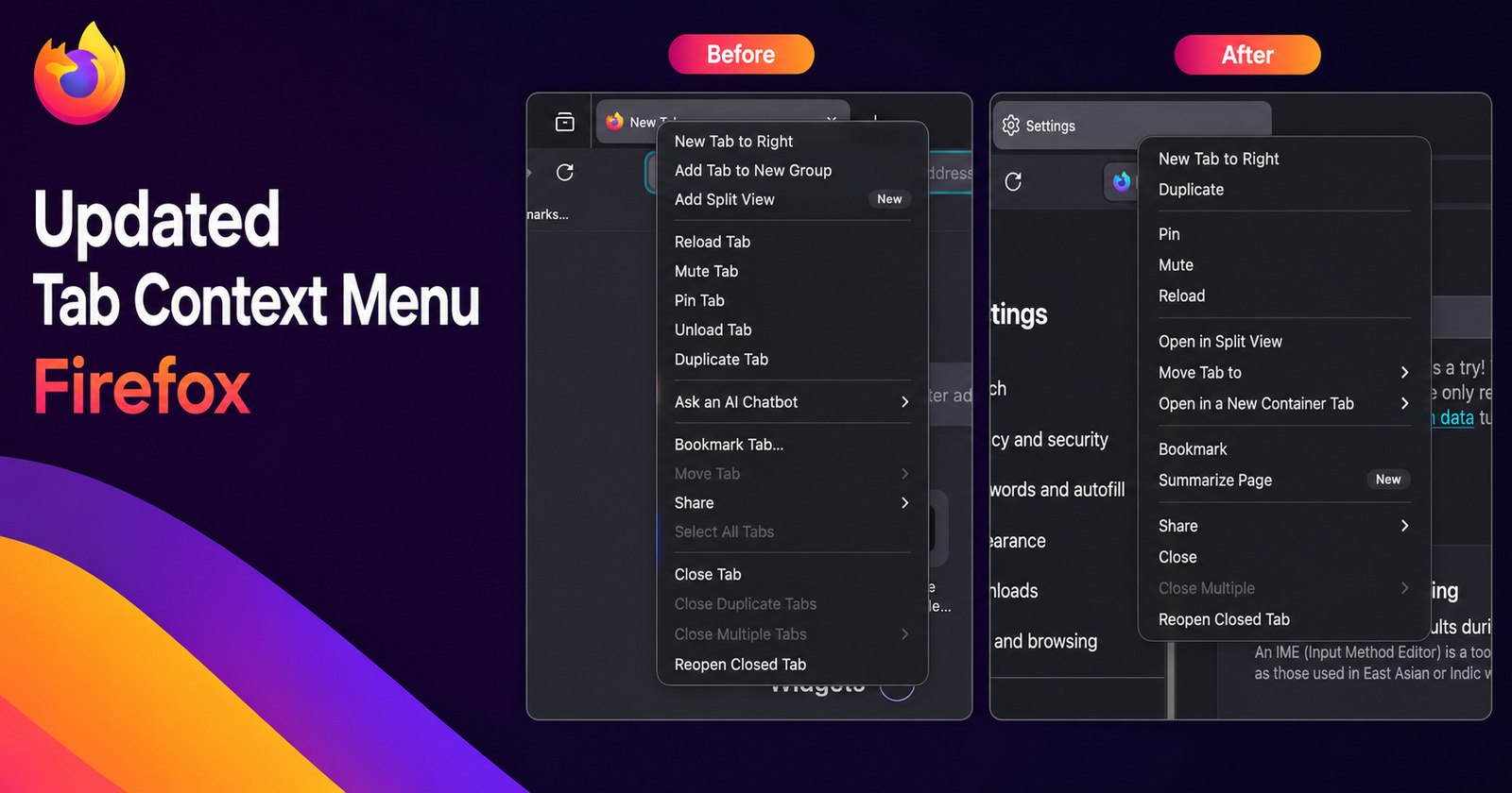 Firefox is testing a streamlined tab context menu in Nightly
