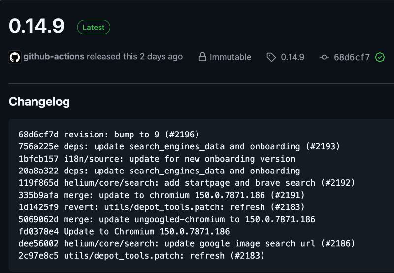 Helium changelog.