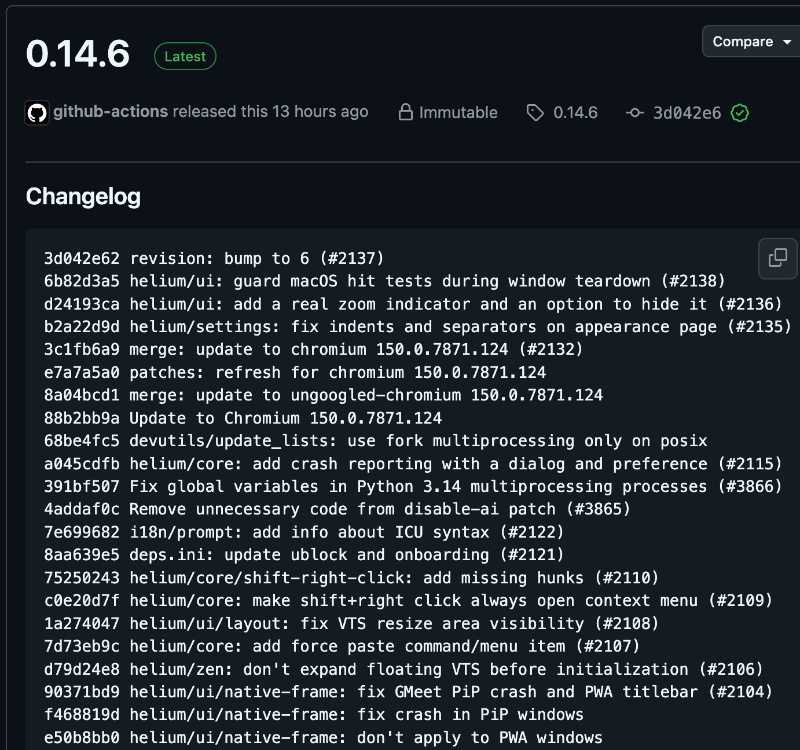 Changelog screenshot.