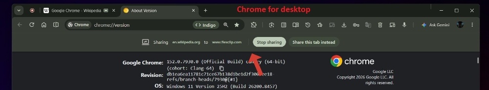 New tab share infobar Chrome.