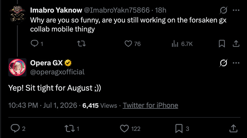 Opera GX reply on X.