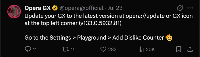 OperaGX post on X.