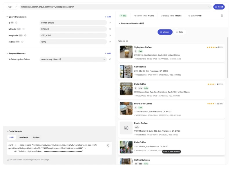 Brave Search vs Maps.