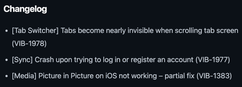 Snapshot changelog.