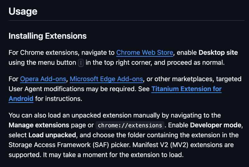 Extension support.