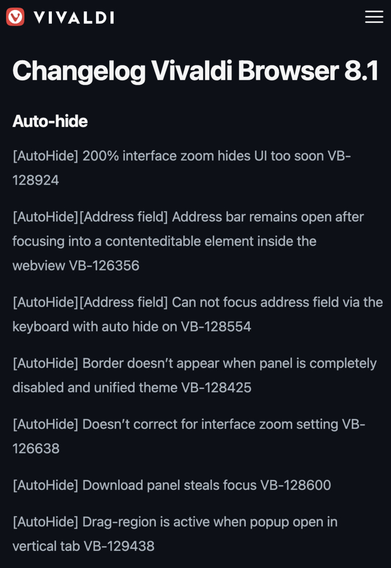 Vivaldi changelog.