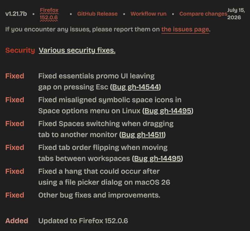 Zen changelog.