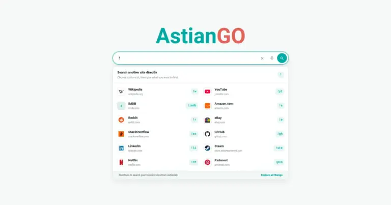 AstianGO introduces bang shortcuts just like Brave Search