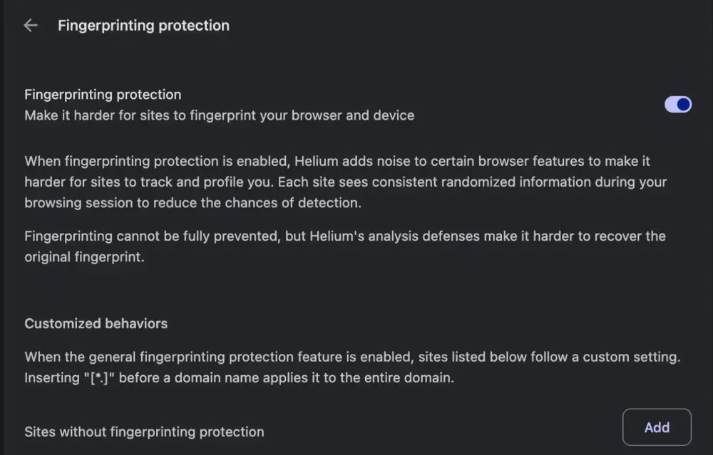 helium-fingerprinting-protection-settings
