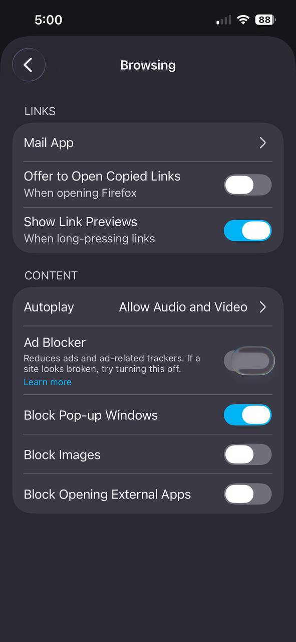 Ad blocker Firefox settings.