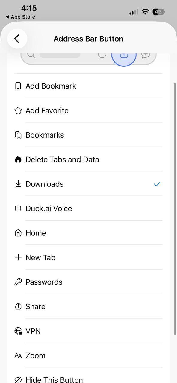 Address bar options.