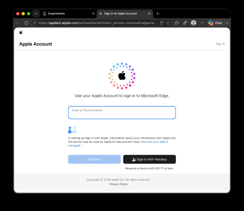 Apple authentication page.