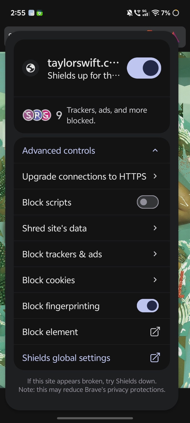 Brave Shields UI.