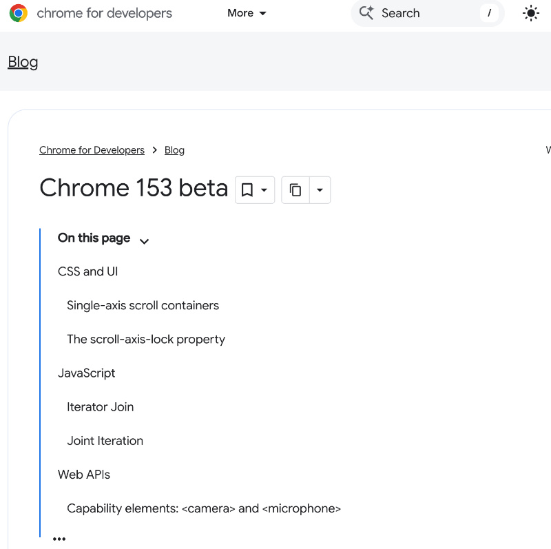 Chrome beta changelog.