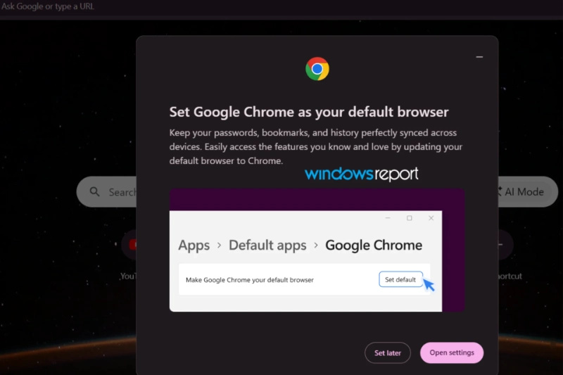 Chrome pop-up.