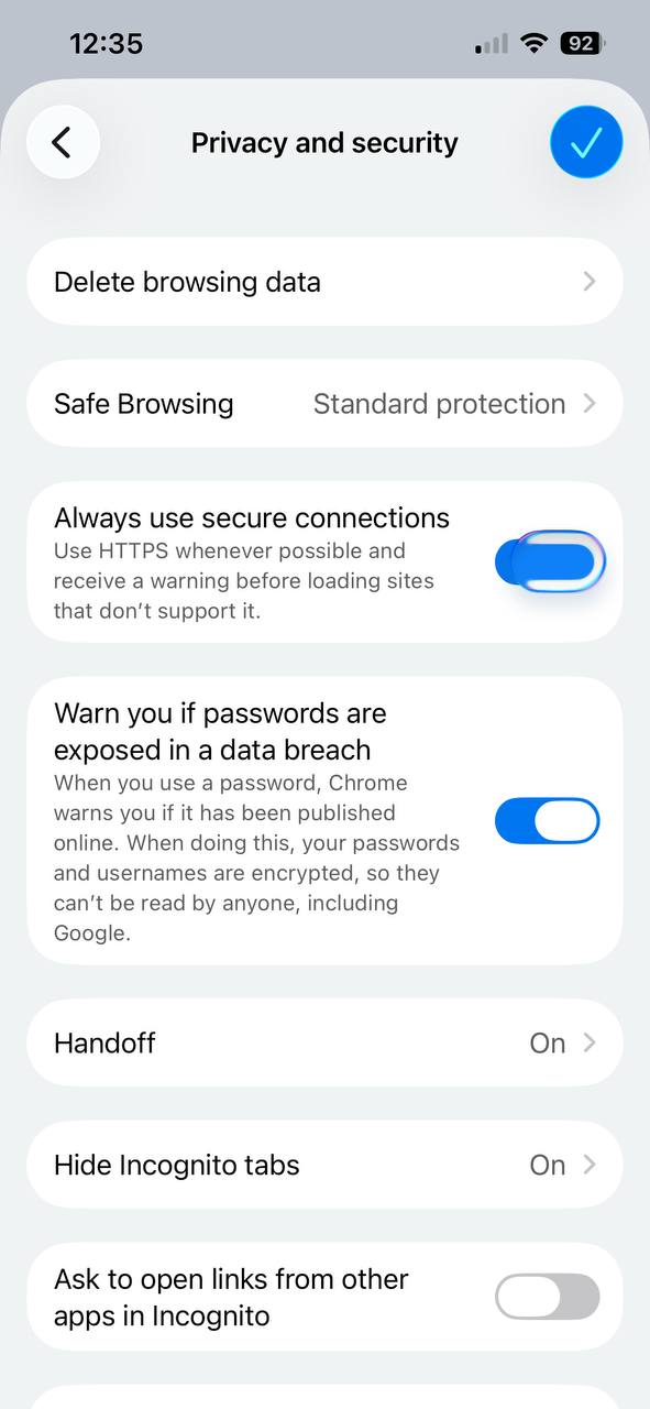 Chrome settings.
