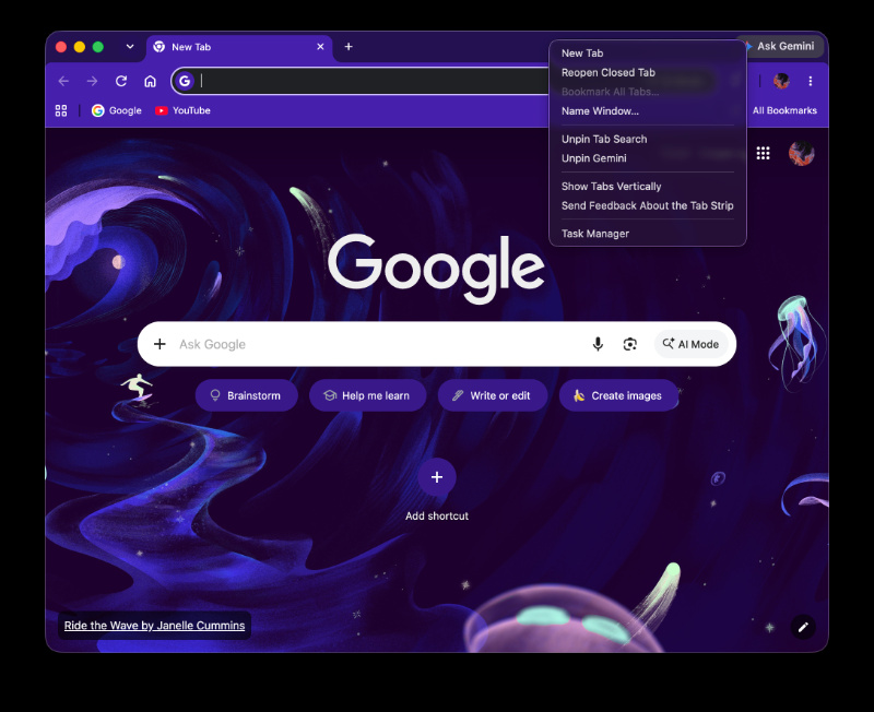 Available options Chrome.