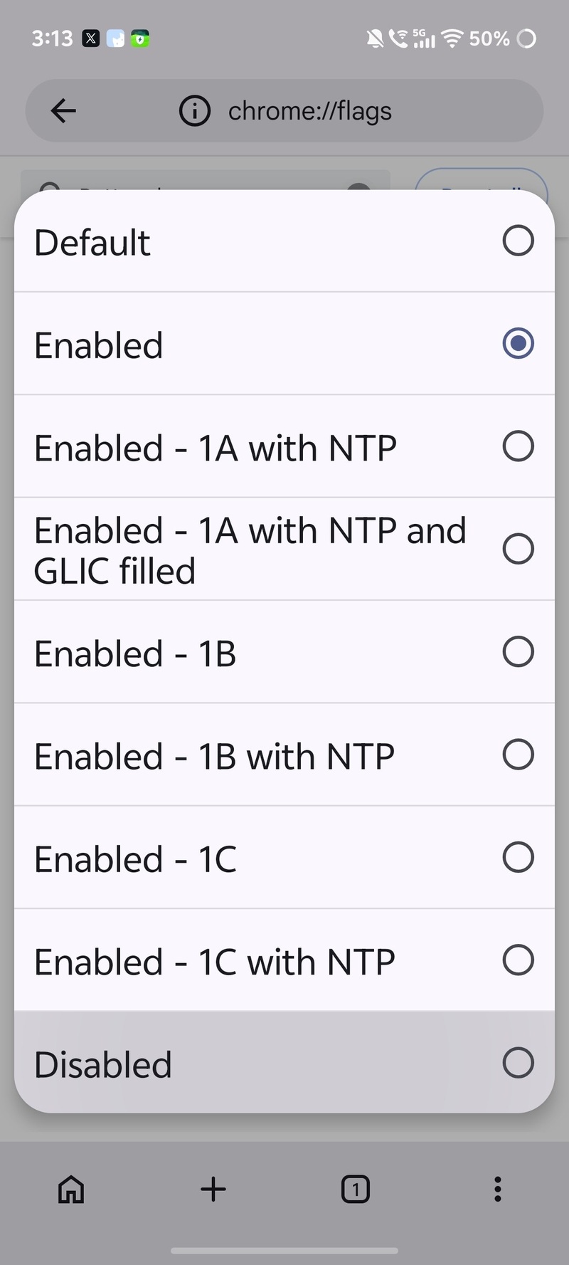 Bottom bar options.