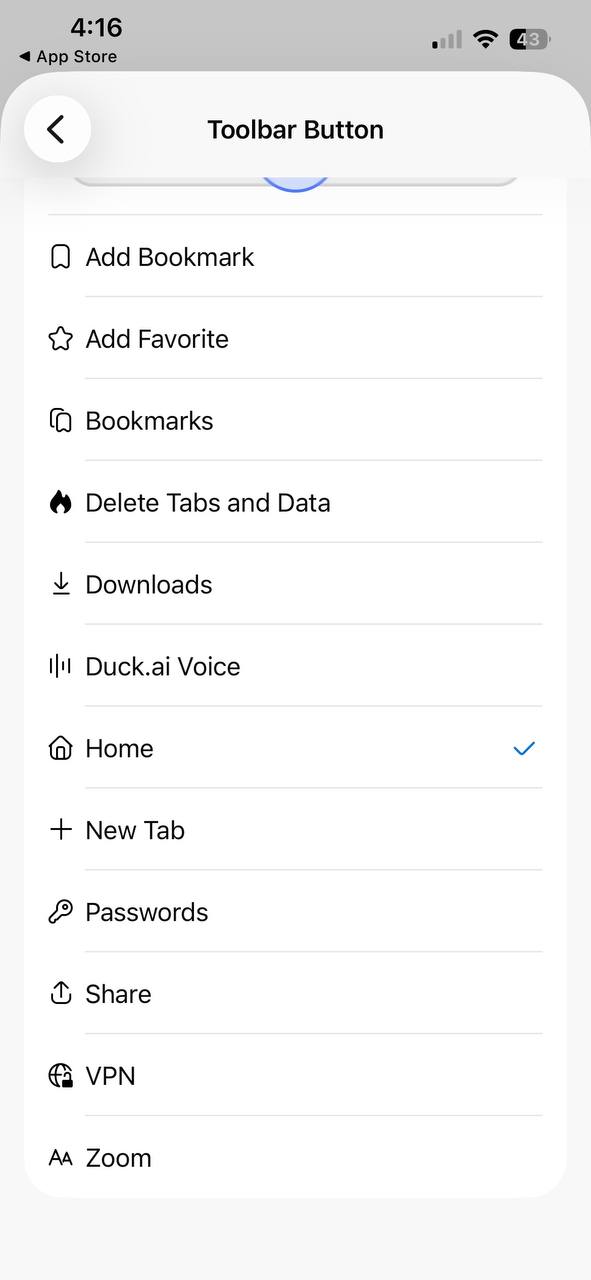 Toolbar options.