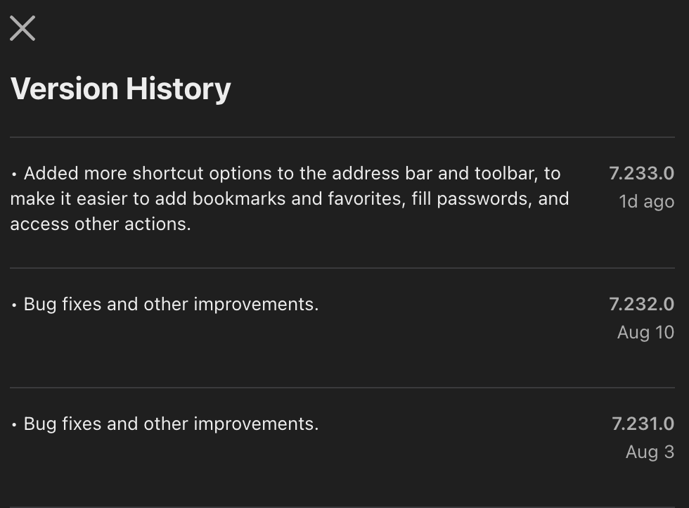 DuckDuckGo version history.