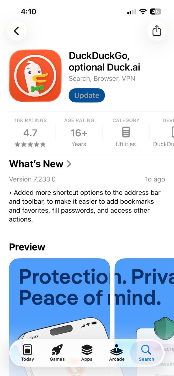 DuckDuckGo screenshot.