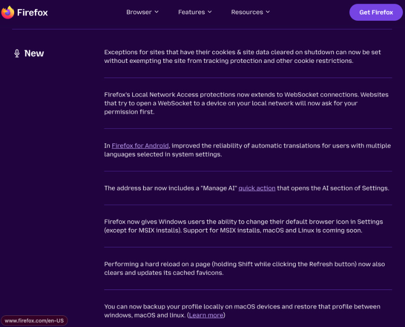 Firefox beta changelog.