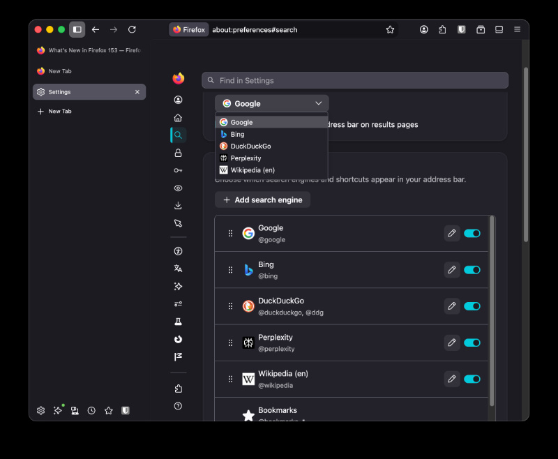 Firefox default options.