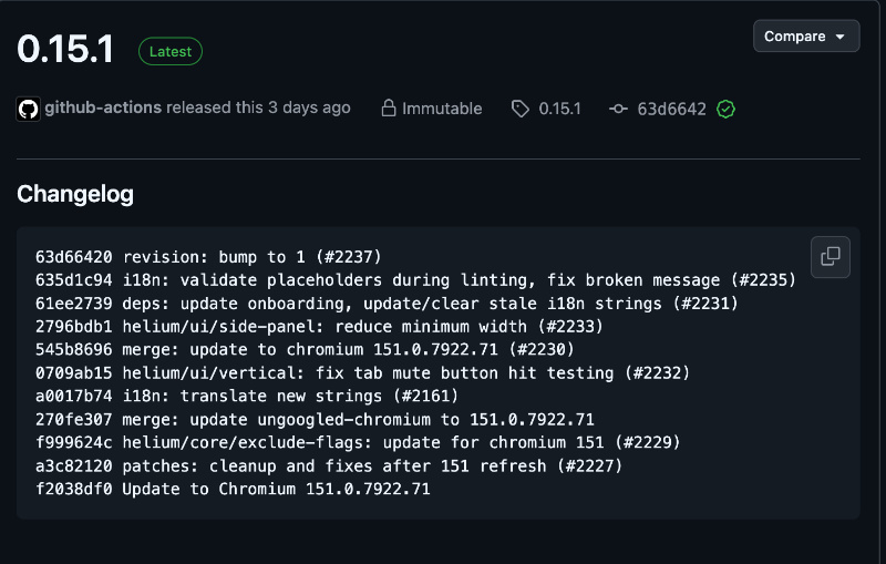 GitHub Helium changelog.