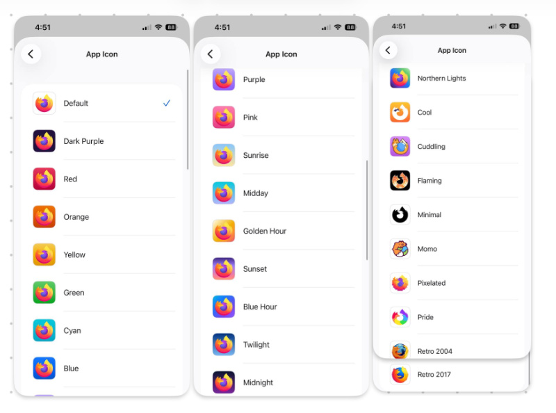 List of available new icons.