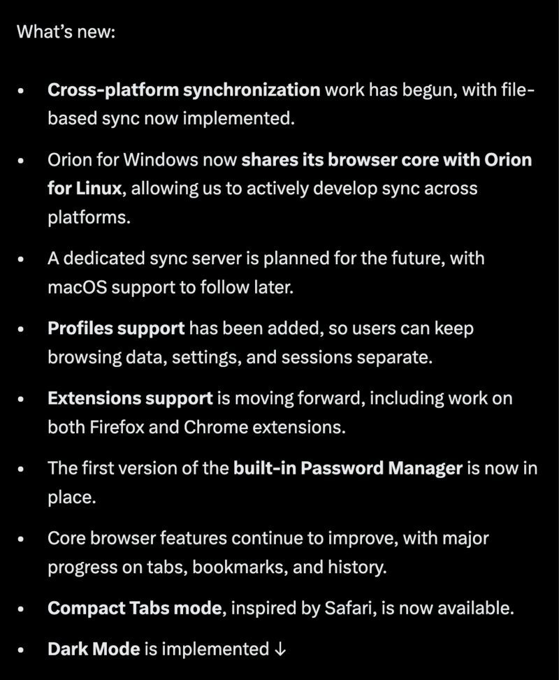 Orion changelog.