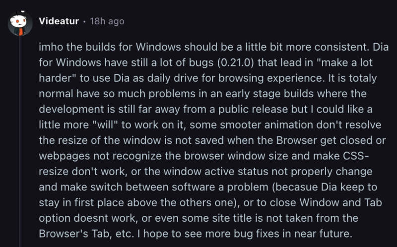 Reddit comment Dia bug screenshot.