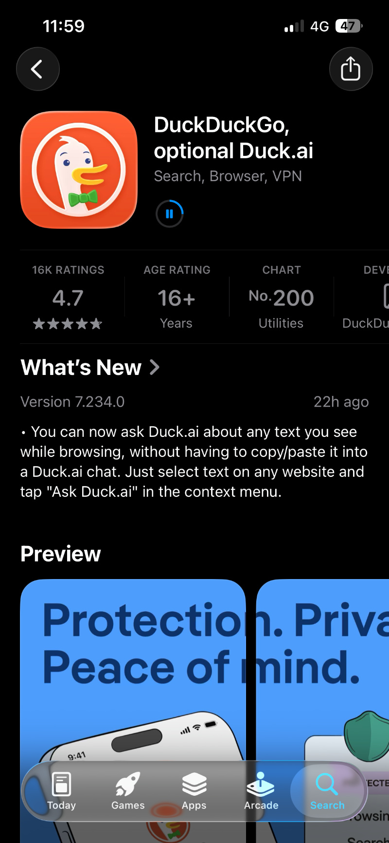DuckDuckGo update screenshot.